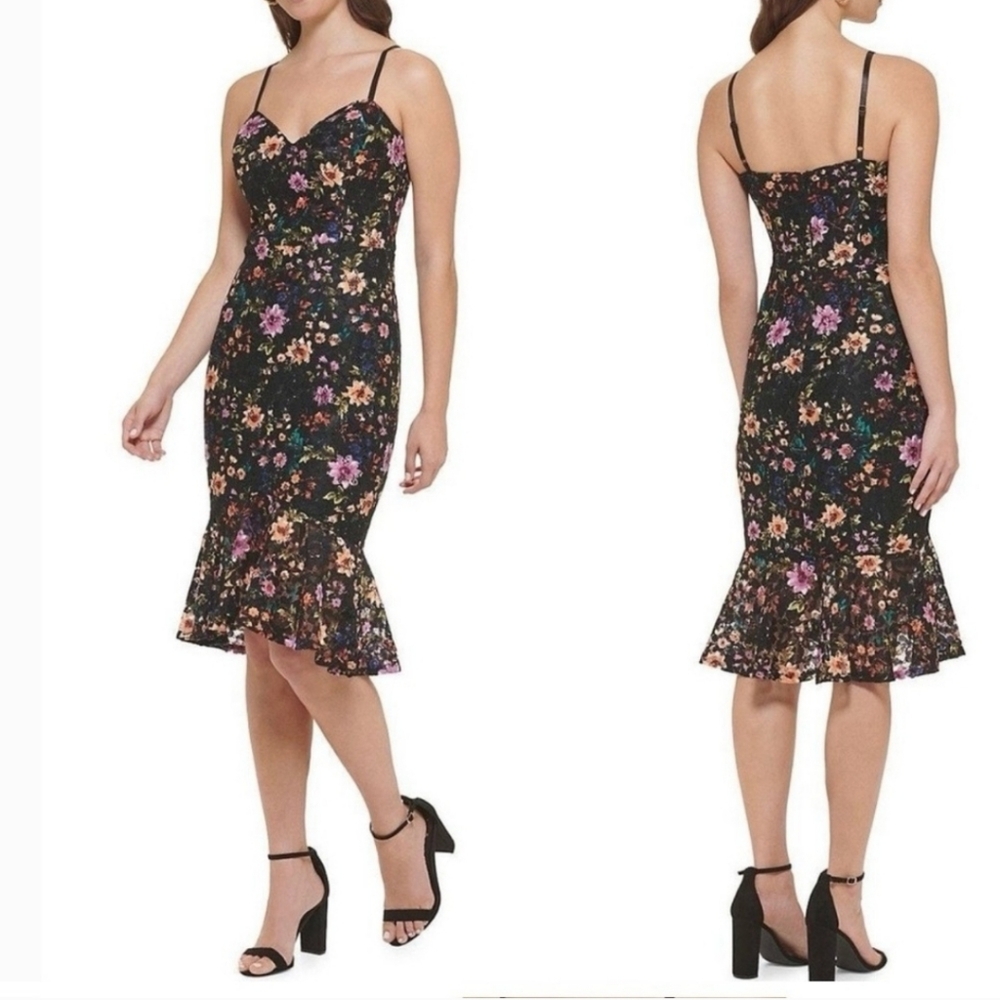 Guess Lace Floral Midi Dress Size 10